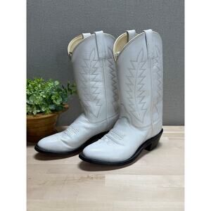 White Leather Cowboy Boots Womens Sz 5 Western Cowgirl Mid Calf Rodeo Festival